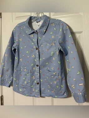 TAHARI Girl’s Blue & Pink  Floral Jacket Cotton Denim Shacket Size 7/8